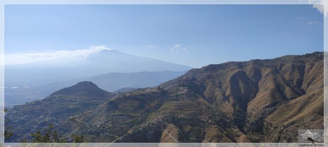 Blick von Castelmola auf den Ätna, Sizilien, Italien